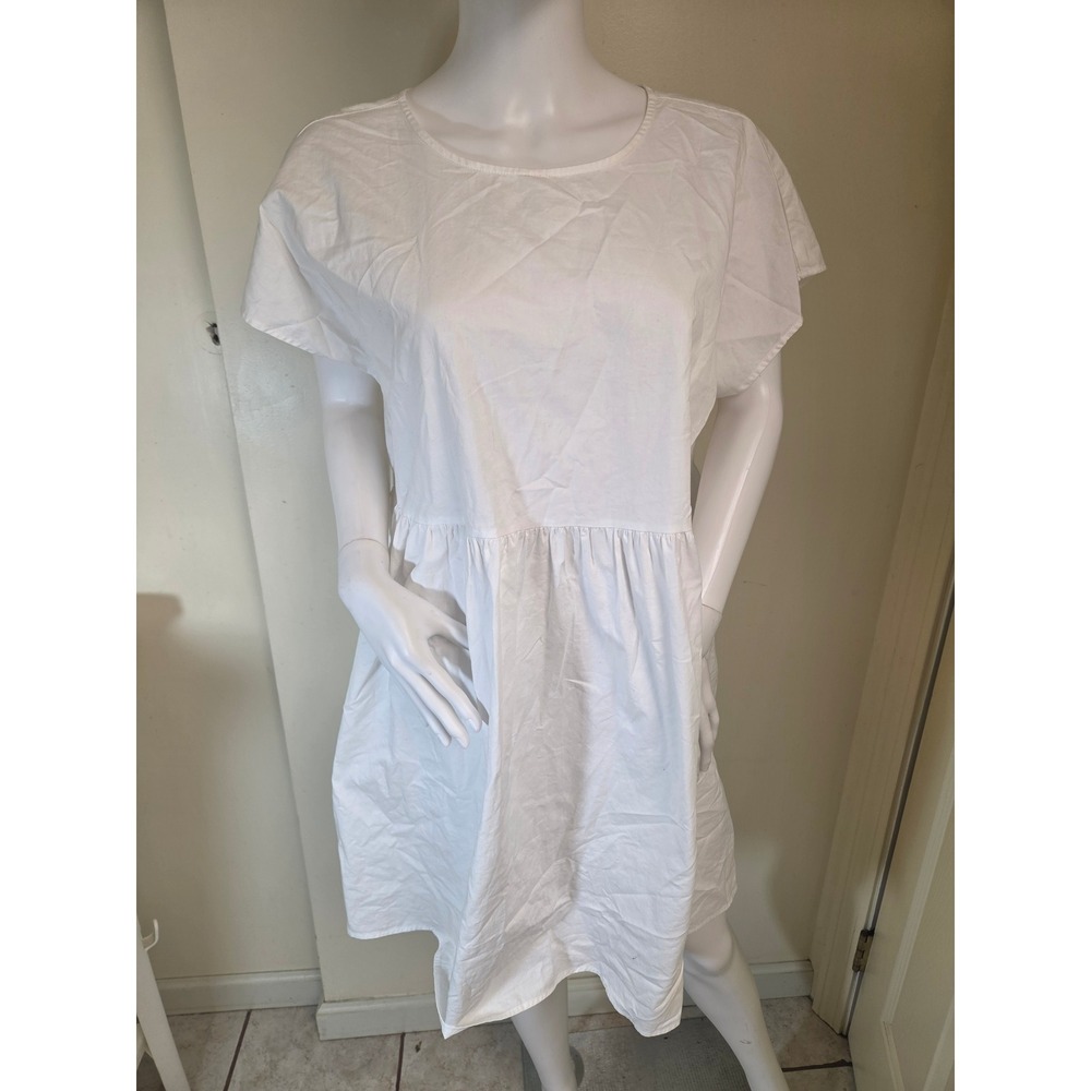 Vila White Cotton Tie Back Babydoll Dress Short Sleeve Poplin Size 44